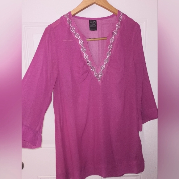 Women's Fuchia Colored Sheer Blouse Made By Catalina. 100% Polyester Size S - Picture 1 of 6